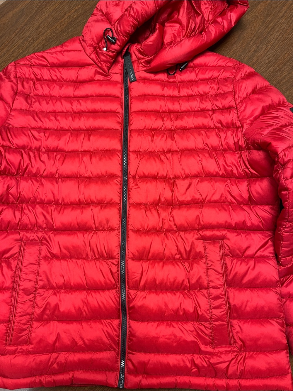 Michael Kors Blackfin Quilted Nylon Hooded Puffer Jacket, size extra large